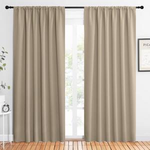 imageNICETOWN 2 Panels Blackout Curtains Rod Pocket Thermal Insulated Drapes 84 inches Long EasyCare Modern Home Decoration Sunshades for Guest Room Living Room Office 62 x 84 Inch Soft Taupe