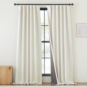imageNICETOWN 2 Panels Faux Linen 100 Blackout Curtains for Living Room Rod PocketBack TabHook Belt Room Darkening Window Treatment with Liner Thermal Curtains for Bedroom Natural W50 x L96Natural