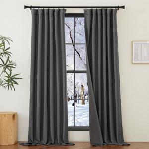 imageNICETOWN 2 Panels Faux Linen 100 Blackout Curtains for Living Room Rod PocketBack TabHook Belt Room Darkening Window Treatment with Liner Thermal Curtains for Bedroom Natural W50 x L96Charcoal Gray