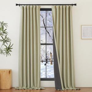 imageNICETOWN 2 Panels Faux Linen 100 Blackout Curtains for Living Room Rod PocketBack TabHook Belt Room Darkening Window Treatment with Liner Thermal Curtains for Bedroom Natural W50 x L96Beige