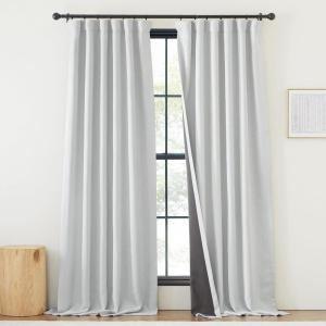 imageNICETOWN 2 Panels Faux Linen 100 Blackout Curtains for Living Room Rod PocketBack TabHook Belt Room Darkening Window Treatment with Liner Thermal Curtains for Bedroom Natural W50 x L96Greyish White