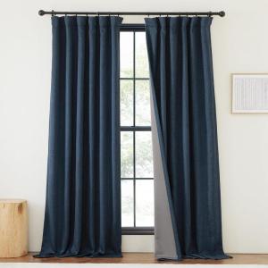 imageNICETOWN 2 Panels Faux Linen 100 Blackout Curtains for Living Room Rod PocketBack TabHook Belt Room Darkening Window Treatment with Liner Thermal Curtains for Bedroom Natural W50 x L96Navy Blue