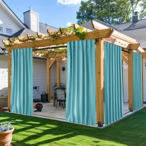 imageNICETOWN 2 Panels Outdoor Curtains for Patio Waterproof Top ampamp Bottom Fixed Waterproof Outdoor Drapes with Free Rope Privacy Sun Blocking Shades for Gazebo Pergolas Biscotti Beige W52 x L84Teal Blue