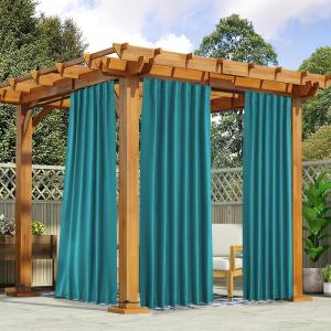imageNICETOWN 2 Panels Outdoor Curtains for Patio Waterproof Top ampamp Bottom Fixed Waterproof Outdoor Drapes with Free Rope Privacy Sun Blocking Shades for Gazebo Pergolas Biscotti Beige W52 x L84Peacock Teal