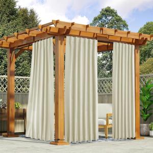 imageNICETOWN 2 Panels Outdoor Curtains for Patio Waterproof Top ampamp Bottom Fixed Waterproof Outdoor Drapes with Free Rope Privacy Sun Blocking Shades for Gazebo Pergolas Biscotti Beige W52 x L84Beige