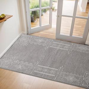 imageNICETOWN 8x10 UltraThin Brown Oriental Rug for Bedroom Tumble Washable Area Rugs 8x10 Boho NonSlip Vintage Living Room Rugs Oriental Carpet Entrance for Kitchen Laundry Bathroom BedroomSilver Grey