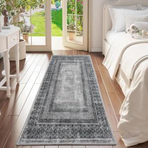 imageNICETOWN 8x10 UltraThin Brown Oriental Rug for Bedroom Tumble Washable Area Rugs 8x10 Boho NonSlip Vintage Living Room Rugs Oriental Carpet Entrance for Kitchen Laundry Bathroom BedroomGrey