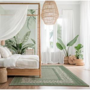 imageNICETOWN 8x10 UltraThin Brown Oriental Rug for Bedroom Tumble Washable Area Rugs 8x10 Boho NonSlip Vintage Living Room Rugs Oriental Carpet Entrance for Kitchen Laundry Bathroom BedroomGreen