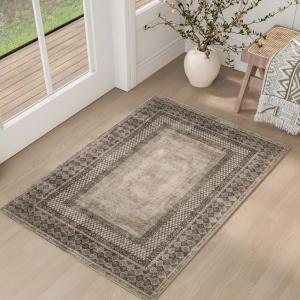 imageNICETOWN 8x10 UltraThin Brown Oriental Rug for Bedroom Tumble Washable Area Rugs 8x10 Boho NonSlip Vintage Living Room Rugs Oriental Carpet Entrance for Kitchen Laundry Bathroom BedroomBrown