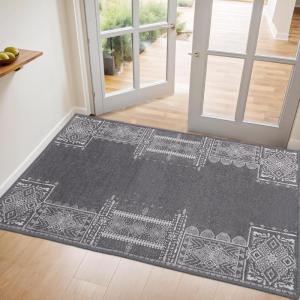 imageNICETOWN 8x10 UltraThin Brown Oriental Rug for Bedroom Tumble Washable Area Rugs 8x10 Boho NonSlip Vintage Living Room Rugs Oriental Carpet Entrance for Kitchen Laundry Bathroom BedroomDark Grey