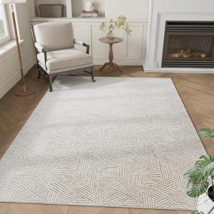 imageNICETOWN 8x10 White Washable Area Rug for Bedroom Thin Washable Rug for Living Room NonSlip Door Mat Ultra Soft for Bedroom Living Room Kitchen Home Office White and BrownBrown