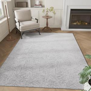 imageNICETOWN 8x10 White Washable Area Rug for Bedroom Thin Washable Rug for Living Room NonSlip Door Mat Ultra Soft for Bedroom Living Room Kitchen Home Office White and BrownGrey