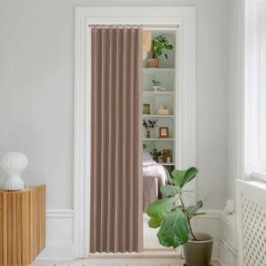 imageNICETOWN Accordion Blackout Door Curtains for Doorway Thermal Insulated Privacy Closet Curtains Room Divider Sliding Door Shade for Living RoomBathroomBedroom 1 Panel with Hooks W38 x L80 GreyCappuccino