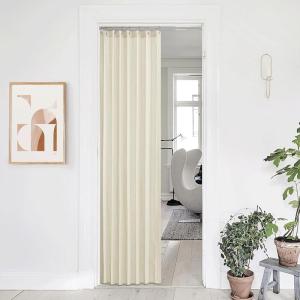 imageNICETOWN Accordion Blackout Door Curtains for Doorway Thermal Insulated Privacy Closet Curtains Room Divider Sliding Door Shade for Living RoomBathroomBedroom 1 Panel with Hooks W38 x L80 GreyGreyish White