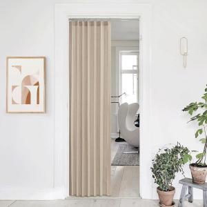 imageNICETOWN Accordion Blackout Door Curtains for Doorway Thermal Insulated Privacy Closet Curtains Room Divider Sliding Door Shade for Living RoomBathroomBedroom 1 Panel with Hooks W38 x L80 GreyTaupe