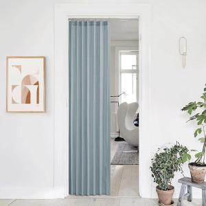 imageNICETOWN Accordion Blackout Door Curtains for Doorway Thermal Insulated Privacy Closet Curtains Room Divider Sliding Door Shade for Living RoomBathroomBedroom 1 Panel with Hooks W38 x L80 GreyStone Blue