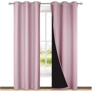 imageNICETOWN Baby Pink Full Shade Curtain Panels Pair of Thermal Insulated ampamp Energy Efficiency Blackout Drapes for Living Room Windows Lined Silky Performance Window Dressing 37quot Wide x 84quot Long Gray