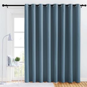 imageNICETOWN Bedroom Blackout Curtain Panel  120 inches by 90 inch Smoky Blue 1 PC Energy Saving Thermal Insulated Grommet Blackout Drapery for Patio Room Divider Curtain
