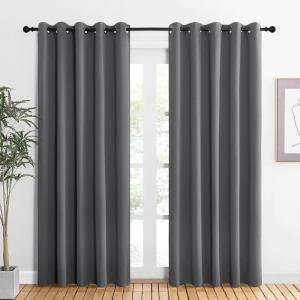 imageNICETOWN Bedroom Curtains Blackout Drapery Panels Three Pass Microfiber Thermal Insulated Solid Ring Top Blackout Window CurtainsDrapes Two Panels 60 x 84 inches Gray
