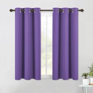 imageNICETOWN Blackout Curtain Panels for Bedroom 2 Panels Lilac Purple W42 x L40inch Thermal Insulated Grommet Top Blackout Draperies and Drapes for Basement