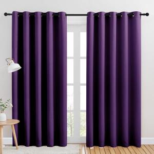 imageNICETOWN Blackout Curtain Panels for Kids Room Triple Weave Home Decoration Thermal Insulated Solid Ring Top Blackout CurtainsDrapes Set of 2 70 x 84 inches Royal Purple