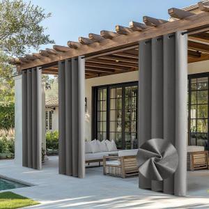 imageNICETOWN Blackout Outdoor Curtains for Patio Waterproof 2 Panels 100 Light Blocking Linen Curtains Weatherproof IndoorOutside Privacy Sun Shades for Gazebo Porch Balcony W52 x L84 inch GreyGrey
