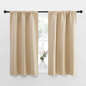 imageNICETOWN Blackout Room Darkening Curtains  Home Decoration Light ampamp Noise Reducing Thermal Insulated Window Draperies with Rod Pocket Top Biscotti Beige 2 Panels 34 inches Wide x 40 inches Long