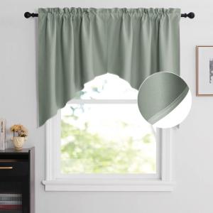 imageNICETOWN Blackout Window Treatment Pole Pocket Kitchen Tier Curtains Tailored Scalloped ValanceSwags for Living Room One Pair 36 Wide by 63inches Long Each Panel GreyGreyish Green