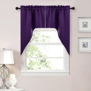 imageNICETOWN Blackout Window Treatment Pole Pocket Kitchen Tier Curtains Tailored Scalloped ValanceSwags for Living Room One Pair 36 Wide by 63inches Long Each Panel GreyRoyal Purple