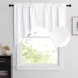 imageNICETOWN Blackout Window Treatment Pole Pocket Kitchen Tier Curtains Tailored Scalloped ValanceSwags for Living Room One Pair 36 Wide by 63inches Long Each Panel GreyPure White