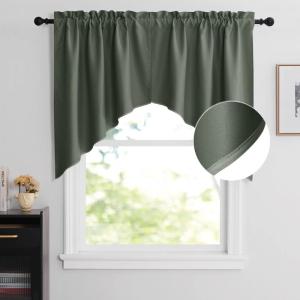 imageNICETOWN Blackout Window Treatment Pole Pocket Kitchen Tier Curtains Tailored Scalloped ValanceSwags for Living Room One Pair 36 Wide by 63inches Long Each Panel GreyDark Mallard