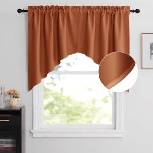 imageNICETOWN Blackout Window Treatment Pole Pocket Kitchen Tier Curtains Tailored Scalloped ValanceSwags for Living Room One Pair 36 Wide by 63inches Long Each Panel GreyBurnt Orange
