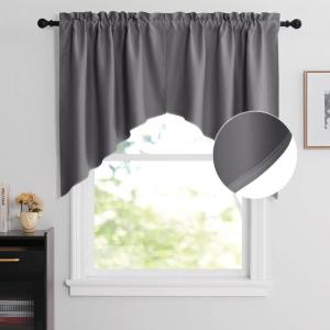 imageNICETOWN Blackout Window Treatment Pole Pocket Kitchen Tier Curtains Tailored Scalloped ValanceSwags for Living Room One Pair 36 Wide by 63inches Long Each Panel GreyGrey