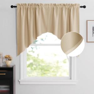 imageNICETOWN Blackout Window Treatment Pole Pocket Kitchen Tier Curtains Tailored Scalloped ValanceSwags for Living Room One Pair 36 Wide by 63inches Long Each Panel GreyBiscotti Beige