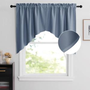 imageNICETOWN Blackout Window Treatment Pole Pocket Kitchen Tier Curtains Tailored Scalloped ValanceSwags for Living Room One Pair 36 Wide by 63inches Long Each Panel GreyStone Blue