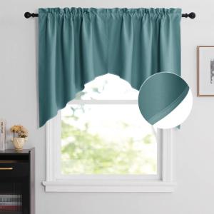 imageNICETOWN Blackout Window Treatment Pole Pocket Kitchen Tier Curtains Tailored Scalloped ValanceSwags for Living Room One Pair 36 Wide by 63inches Long Each Panel GreySea Teal