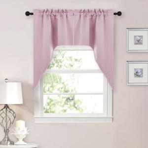 imageNICETOWN Blackout Window Treatment Pole Pocket Kitchen Tier Curtains Tailored Scalloped ValanceSwags for Living Room One Pair 36 Wide by 63inches Long Each Panel GreyPink