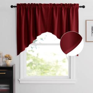 imageNICETOWN Blackout Window Treatment Pole Pocket Kitchen Tier Curtains Tailored Scalloped ValanceSwags for Living Room One Pair 36 Wide by 63inches Long Each Panel GreyBurgundy Red