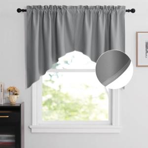imageNICETOWN Blackout Window Treatment Pole Pocket Kitchen Tier Curtains Tailored Scalloped ValanceSwags for Living Room One Pair 36 Wide by 63inches Long Each Panel GreySilver Grey