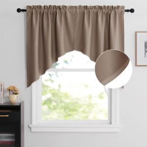 imageNICETOWN Blackout Window Treatment Pole Pocket Kitchen Tier Curtains Tailored Scalloped ValanceSwags for Living Room One Pair 36 Wide by 63inches Long Each Panel GreyCappuccino