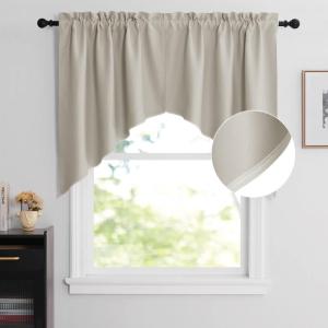 imageNICETOWN Blackout Window Treatment Pole Pocket Kitchen Tier Curtains Tailored Scalloped ValanceSwags for Living Room One Pair 36 Wide by 63inches Long Each Panel GreyNatural
