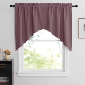imageNICETOWN Blackout Window Treatment Pole Pocket Kitchen Tier Curtains Tailored Scalloped ValanceSwags for Living Room One Pair 36 Wide by 63inches Long Each Panel GreyDry Rose