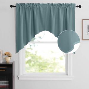 imageNICETOWN Blackout Window Treatment Pole Pocket Kitchen Tier Curtains Tailored Scalloped ValanceSwags for Living Room One Pair 36 Wide by 63inches Long Each Panel GreyGreyish Blue