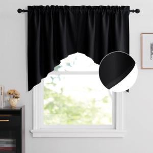 imageNICETOWN Blackout Window Treatment Pole Pocket Kitchen Tier Curtains Tailored Scalloped ValanceSwags for Living Room One Pair 36 Wide by 63inches Long Each Panel GreyBlack