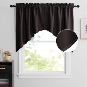 imageNICETOWN Blackout Window Treatment Pole Pocket Kitchen Tier Curtains Tailored Scalloped ValanceSwags for Living Room One Pair 36 Wide by 63inches Long Each Panel GreyToffee Brown