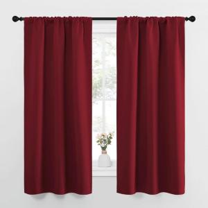 imageNICETOWN Christmas Burgundy Curtains Blackout Drape Panels  Lights Block Out Window Treatment Short Curtain Sets for Loft and Basement Decoration Set of 2 34 by 63Inch