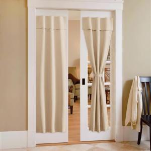 imageNICETOWN Door Curtains for Kitchen Short Blackout Curtains 72 inch Long Self Adhesive Portable Window Cover for Front French Door Adjustable Shade for Glass 1 PC 26quot W x 72quot L GreyBiscotti Beige