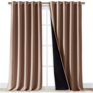 imageNICETOWN Extra Long Truly Blackout Drapes for Hall and Villa 100 Blackout Window Curtain Panels with Black Lined for Night Shift Worker 70inch Width x 108inch Length Cappuccino 2 Pieces