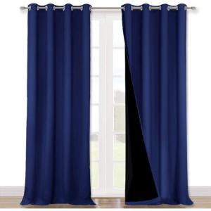 imageNICETOWN Full Shading Curtains 90quot Long 2 Panels Set for Windows Royal Blue Pack of 2 52quot W Super HeavyDuty Black Lined Blackout Curtains for Bedroom Privacy Assured Window Treatment
