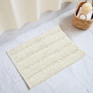 imageNICETOWN Grey Bathroom Rug Extra Thick Indoor Outdoor Durable Doormat for Bathroom AntiSlip Soft Plush Chenille Shaggy Bath Mat Living Room Bedroom Mat Water Absorbent Floor Carpet 47 x 24Cream